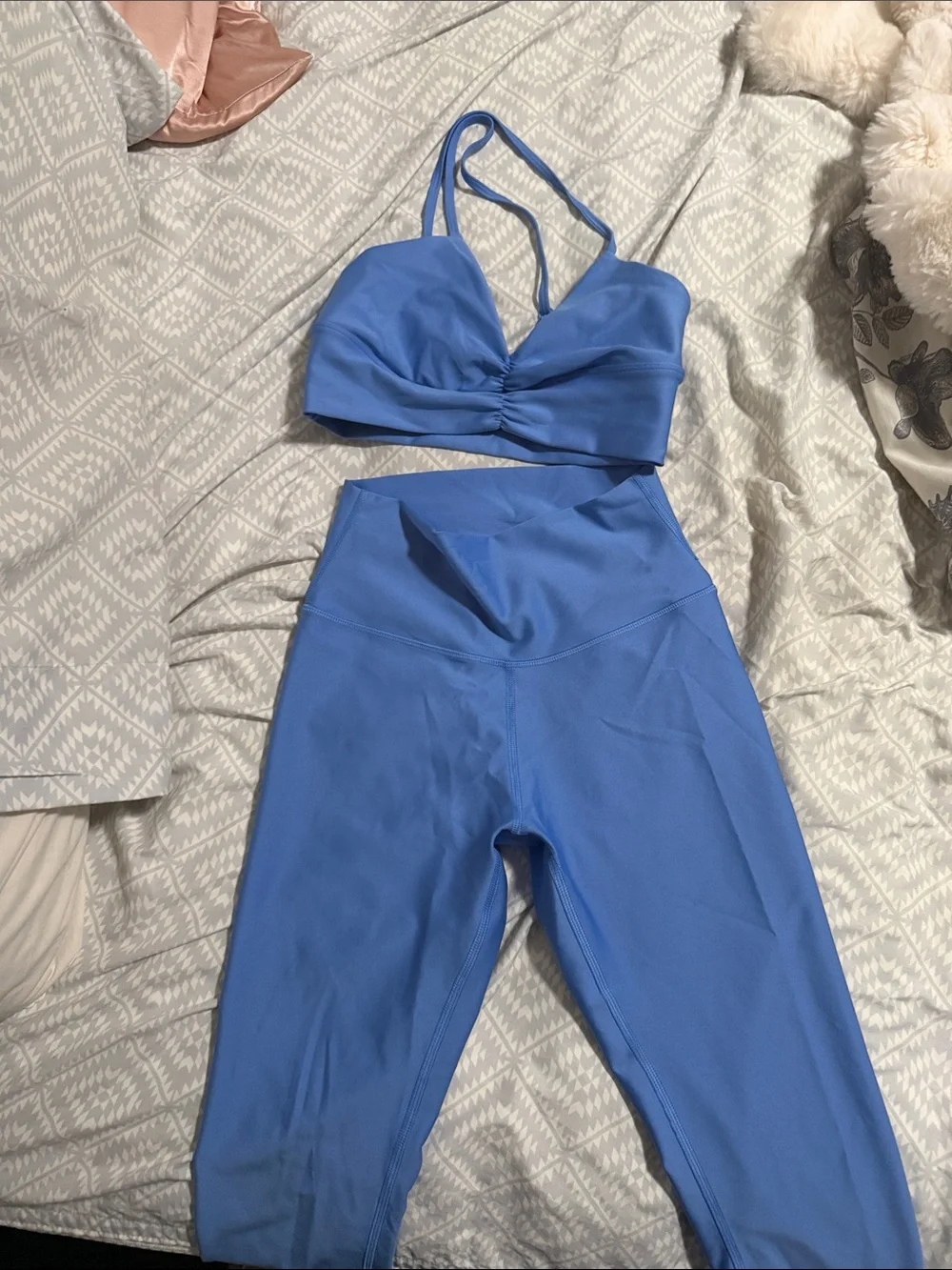 ALO Yoga Blue High-Waist Leggings with Strappy Sports Bra